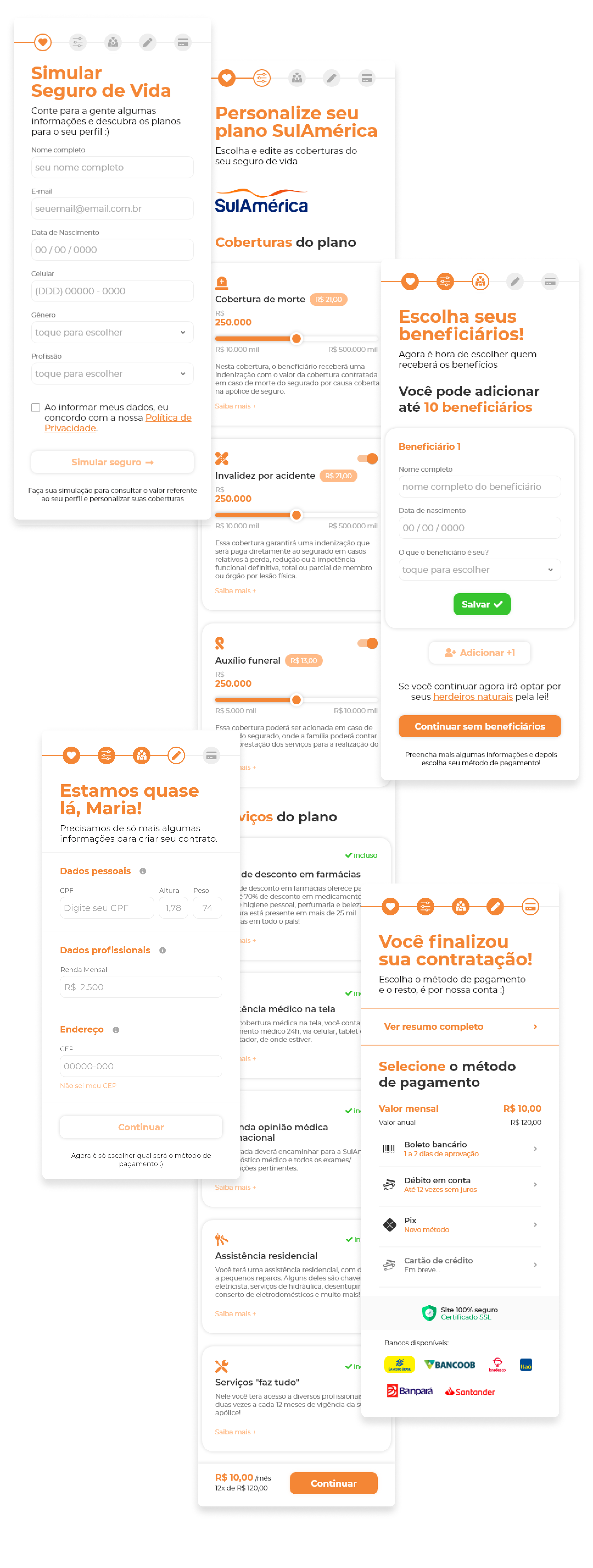 Telas finais da plataforma de seguros